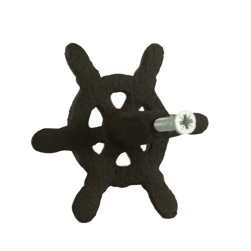 Dark Brown Distressed Cast Iron Nautical Ship Wheel Knob Set