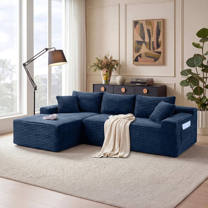 Canapé modulaire 106,3 po Cloud, 33" H x 106.3" W x 69" D, Blue Corduroy