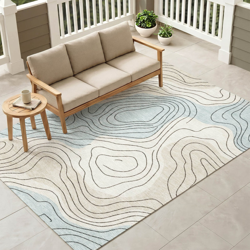 Tapis Chantille ACN3016 Spirales, lavable à la machine, pour intérieur et extérieur, Ciel, 5 pi x 7 pi 6 po