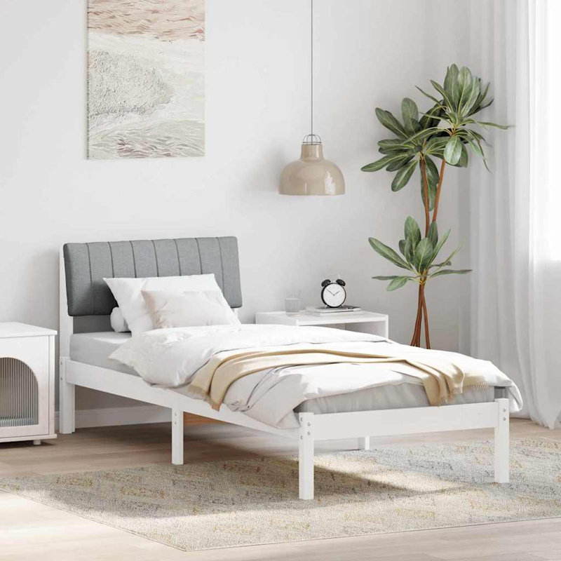 Solid Wood Bed Frame, 75 x 190cm, White/Light Grey