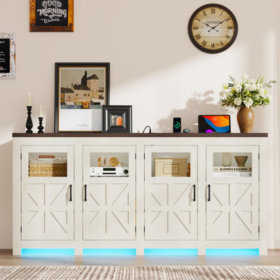 74" LED Farmhouse TV Stand For Tvs Up To 85" With Power Outlets And Adjustable Shelves
