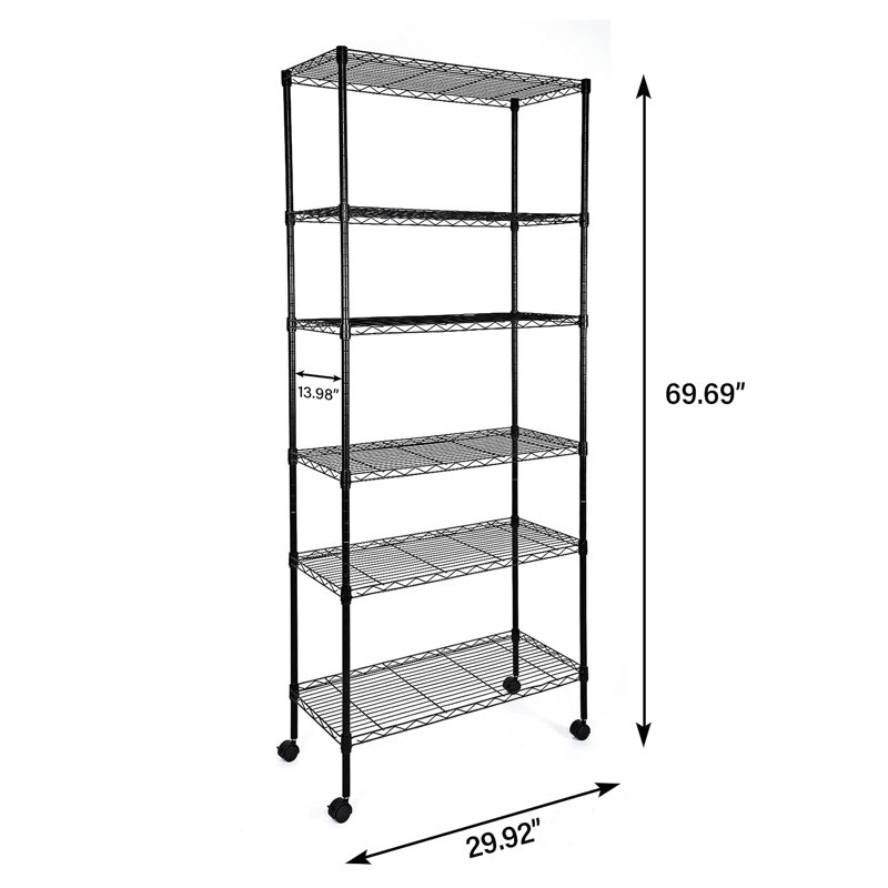 Étagère de rangement robuste en métal à 6 niveaux, 71.6" H x 30" W x 14" D