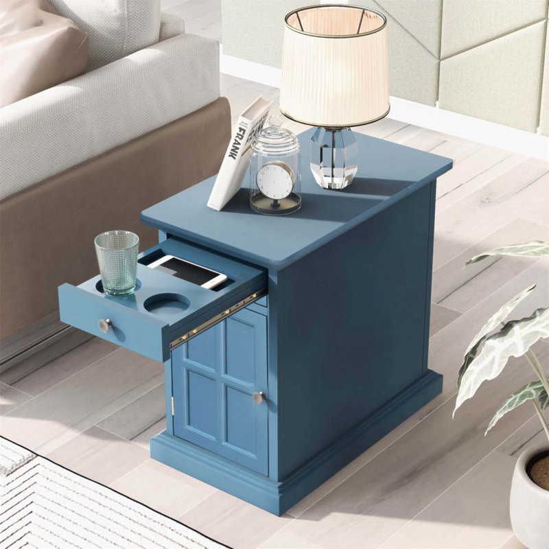 Table de bout de salon Classic Classic avec ports USB, tiroir multifonctionnel et porte-gobelets pour une commodité moderne
