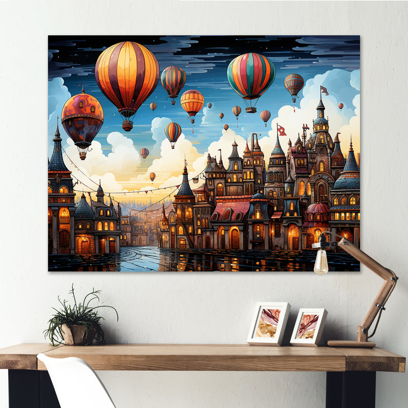 «Fantasy Air Ballon Village II - Montgolfière», art mural, Toile tendue, H 12 po x l 20 po x P 1 po