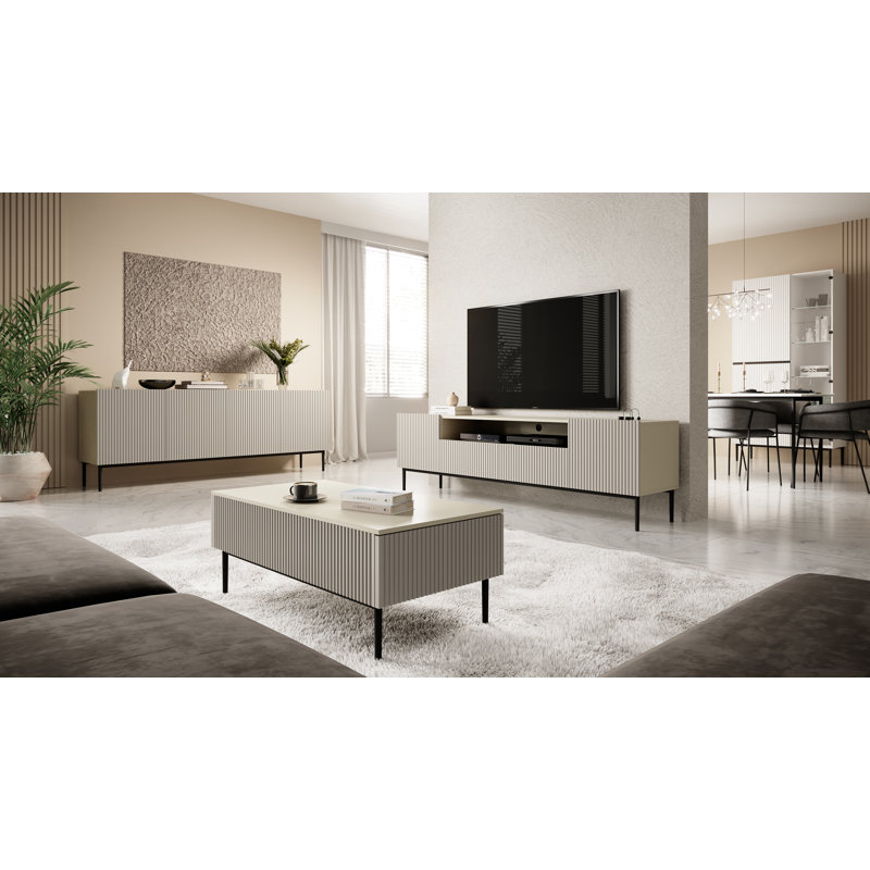 Anahla Four Leg Coffee Table with Storage, Cream/Black