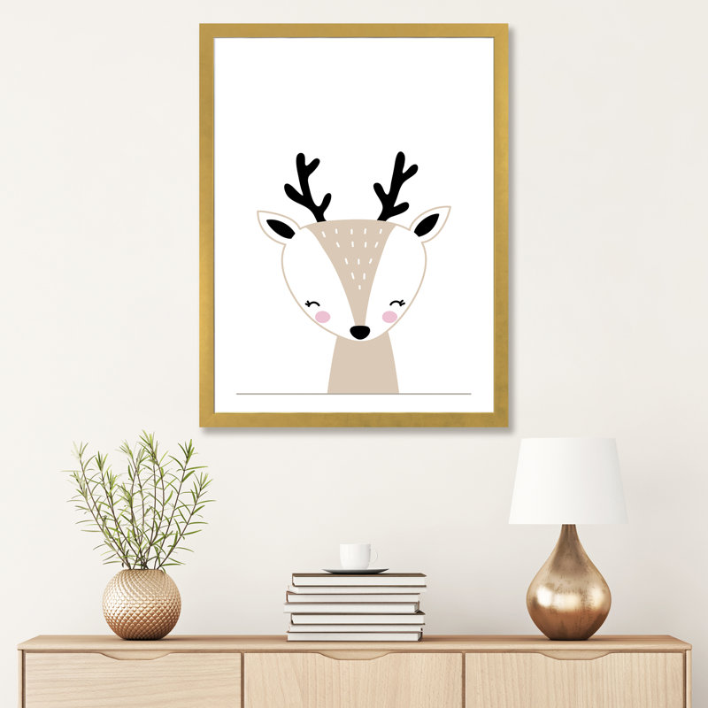 «Deer Beige», reproduction d'impression, Blanc, H 32 po x l 24 po x P 1 po, Papier encadré doré