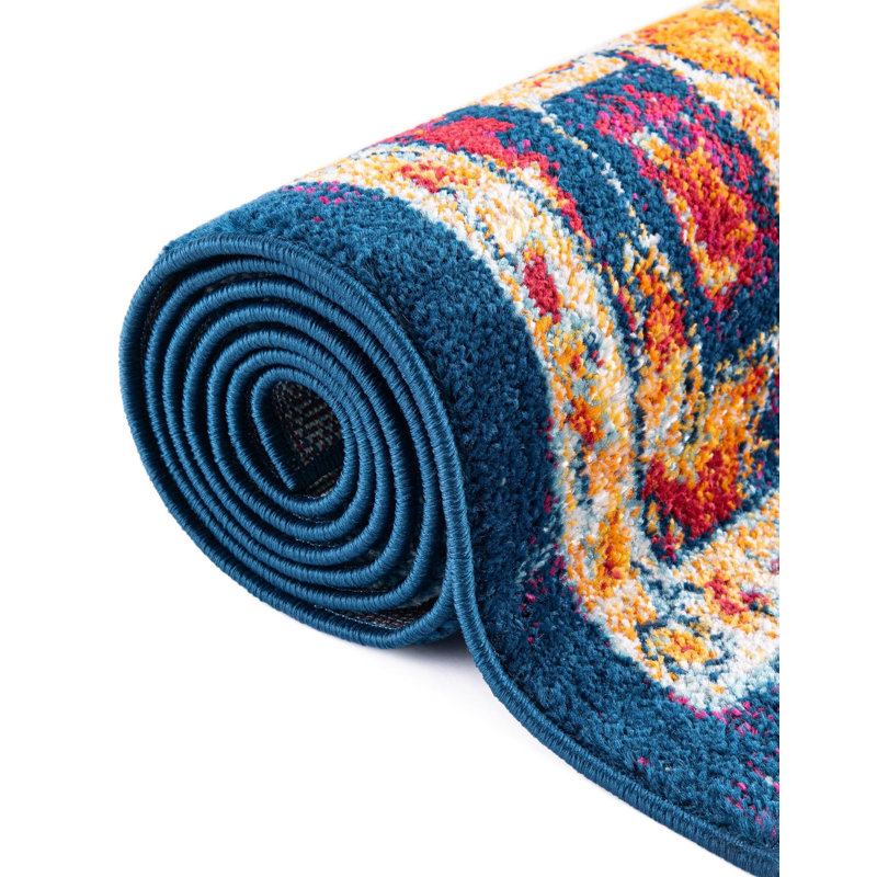 Tapis oriental bleu / rouge, Carré 4 pi