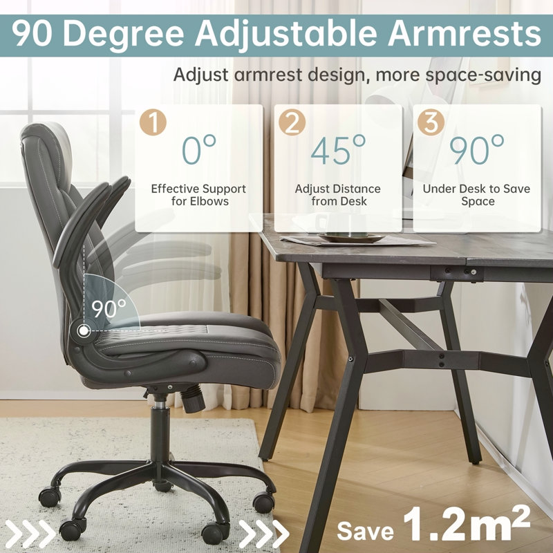 Fauteuil de bureau ergonomique en cuir, fauteuil de bureau pivotant avec roulettes et accoudoirs rabattables, petit fauteuil de jeu avec fonction berçante réglable