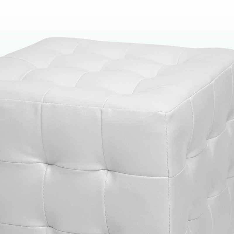 Bijou Set of 2 Cube Ottomans with Faux Leather Upholstered in White, 14.6" H X 14" W X 14" D, White