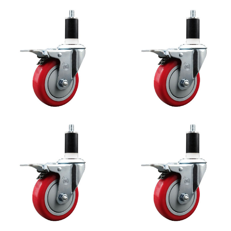 Poly Swivel 1-3/8 Inch Expanding Stem Caster Set Total Lock Brake