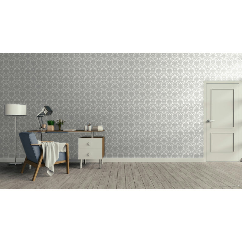 Italian Classics 4 Damask 3D Embossed Wallpaper Roll, Silver