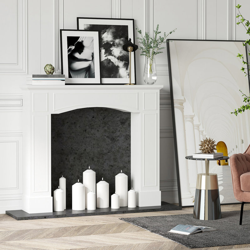 Modern Fireplace Mantelpiece - White, 29" Interior Width, Decorative Property, 45.25" Wide Exhibition Stand, Easy To Rinse, Falling, Electric Internal Element, Display Cleaning, Use