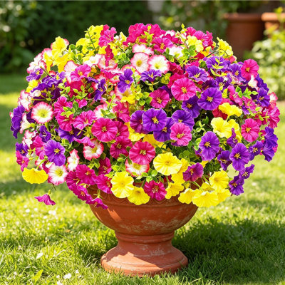 24Pcs Primrue Artificial Flowers for Outdoors, 24 Bundles Primrue Morning Glory Faux Flowers, UV Resistant Artificial Outdoor Flowers for Porch Garden Patio,Window Box Yard Front Door Spring Decoration