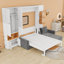 Grand lit escamotable avec canapé intégré et tablettes de rangement-1454700545