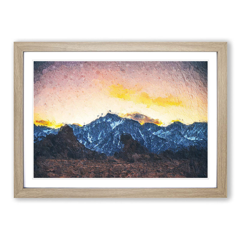 Pink Sky over the Mountain Top - Picture Frame Painting Print, 48cm H x 65cm W x 2cm D, Oak Framed
