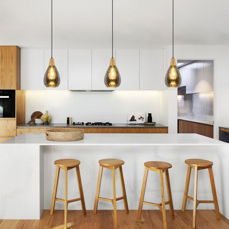 Luminaire suspendu moderne en verre pour îlot de cuisine avec îlot de cuisine E26, Gris fumée
