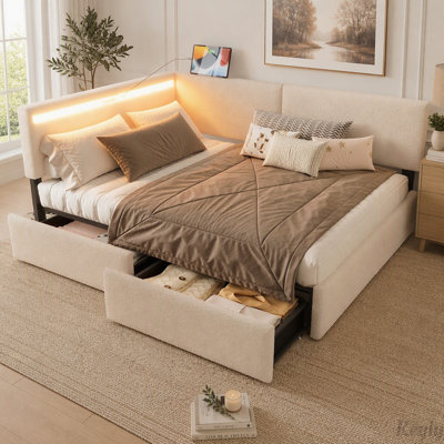 Lit nuage rembourré avec tiroirs de rangement et port USB pour le chargement