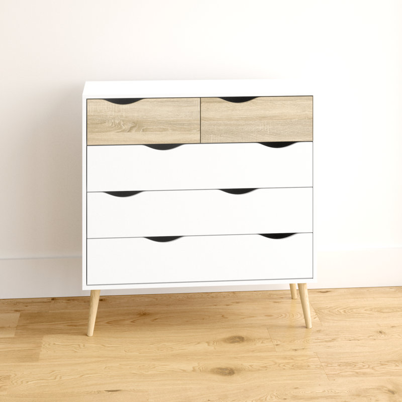 Litzy 98.7cm W 5 - Drawer Chest of Drawers, White/Oak