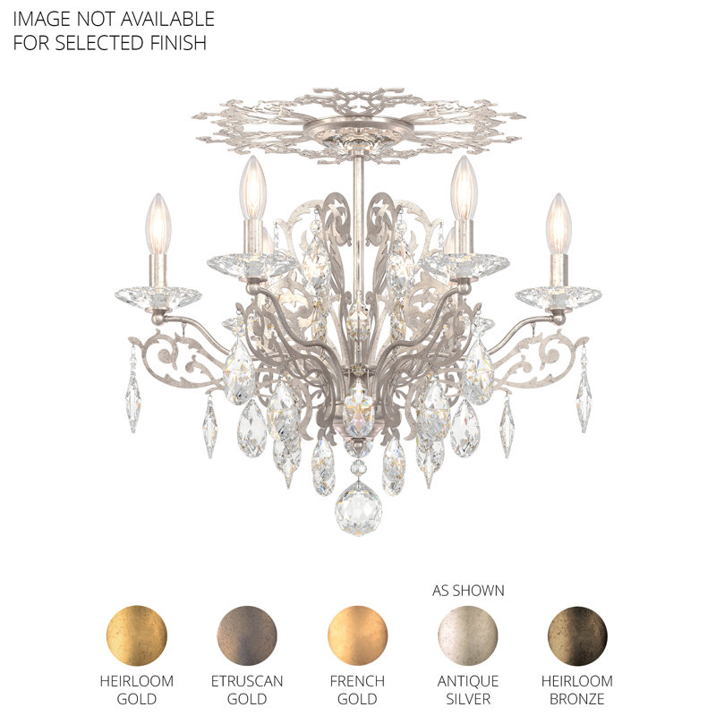 Filigrae 6 Light 23in x 18.5in Semi-Flush Mount in Antique Silver with Clear Heritage Handcut Crystals, Etruscan Gold