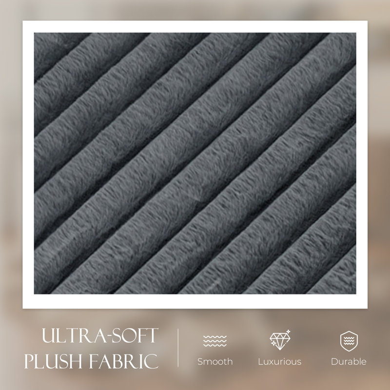 Canapé-lit rembourré en fausse fourrure gris foncé avec porte-gobelet et coussins décoratifs, Gris foncé