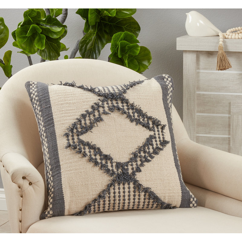 Raissa Collection Fringed Cotton Throw Pillow, Down Blend
