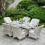 Ensemble de salle à manger de patio en osier pour 6 personnes avec table rectangulaire Polly, coussins inclus