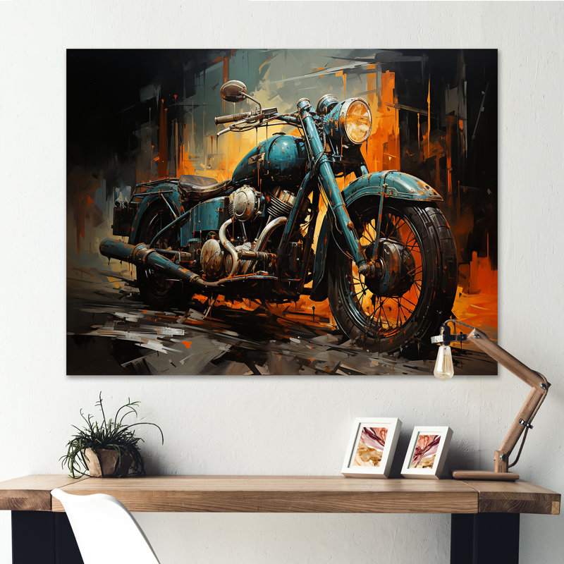 Motocyclette II jaune et noir - art mural moto, Toile tendue, H 24 po x l 32 po x P 1 po