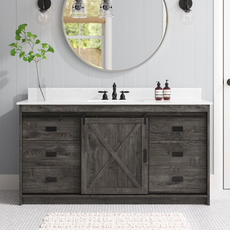 Ensemble de meuble-lavabo simple 60 po Jillian, Gris anthracite / noir mat