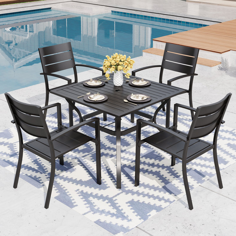 4 - Person Metal Patio Dining Set With Square Table