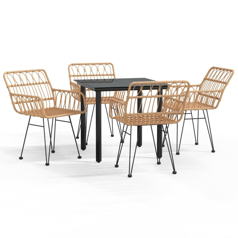 Madancy Patio Dining Set with Square Table, 4, Brown