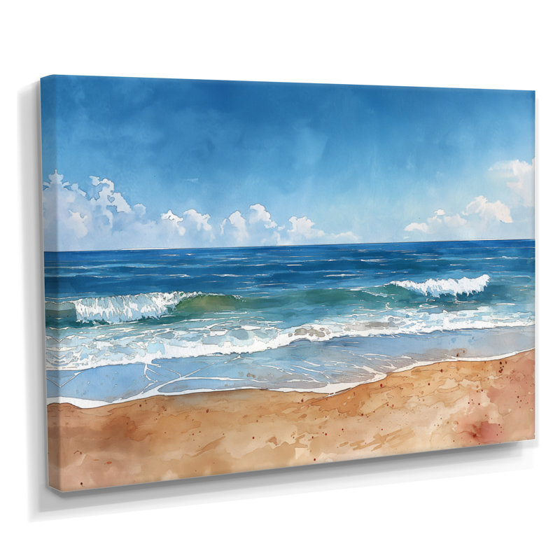 Bleu, bleu, italien, bord de mer, Escape II - Beach Wall Art Living Room, H 34 po x l 44 po x P 1,5 po, Toile tendue