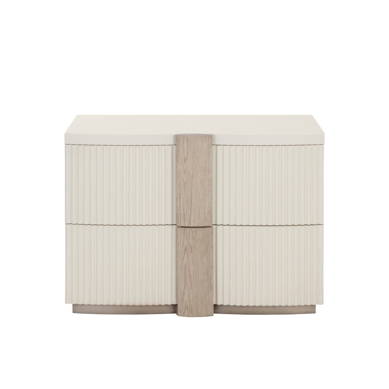 Cream 2-Drawer Nightstand with Light Oak Handles