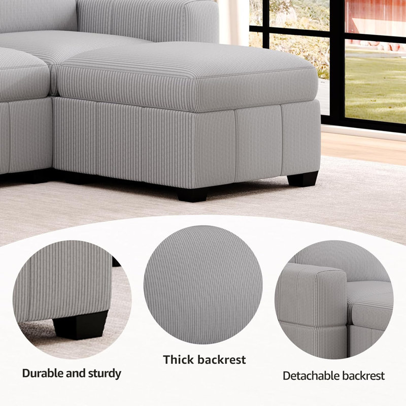 Canapé modulaire réversible avec rangement 6 pièces, Gris