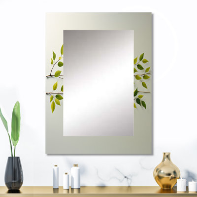 «Green Ferm Simple Collage» - grand miroir à feuilles, décor de miroir mural traditionnel unique, impression d'art en métal