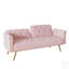 Canapé-lit convertible en velours rose ultra-doux avec garniture cloutée et coussin décoratif assorti, parfait pour les espaces de vie compacts