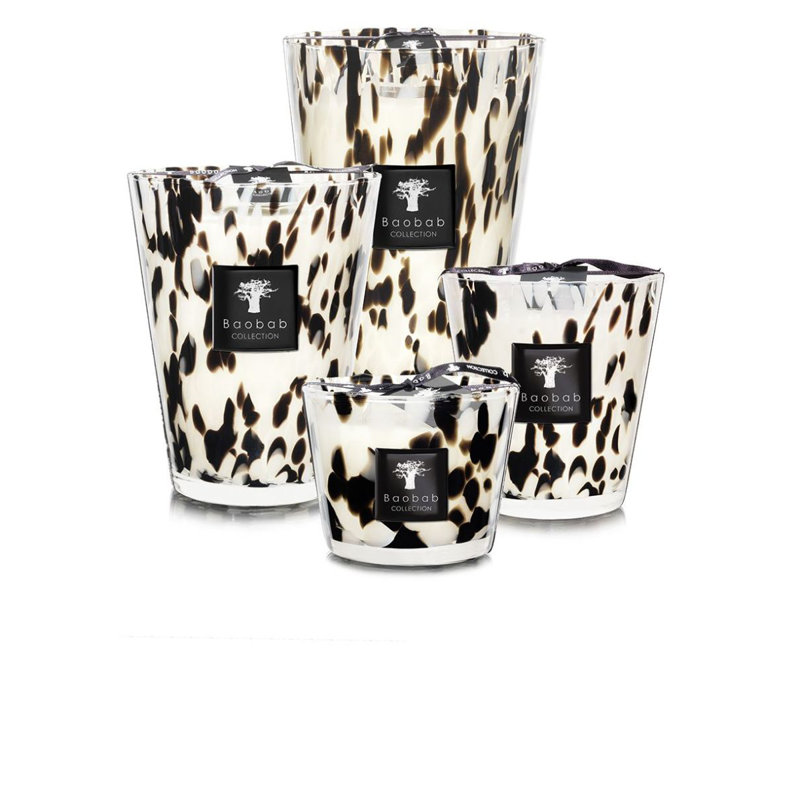 Pearls Black Candle, 13.8" H x 9.36" W x 9.36" D