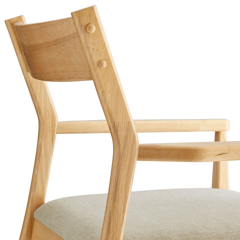 Solara Fabric Wood Dining Armchairs Set Of 2, Natural, Beige