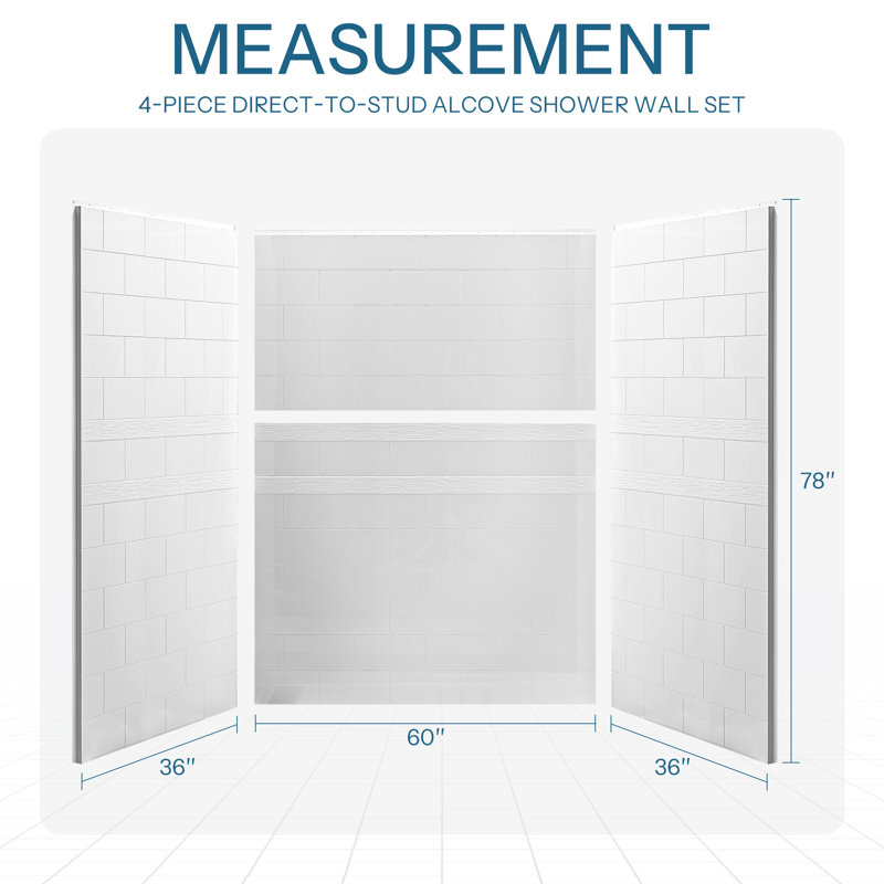 Adaptable 60"W X 78"H Alcove Shower Surround, 78" H x 60" W x 36" D