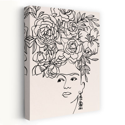 Floral Crowned Muse Abstract Contemporary Minimalist Flower Portrait Wall Art Print