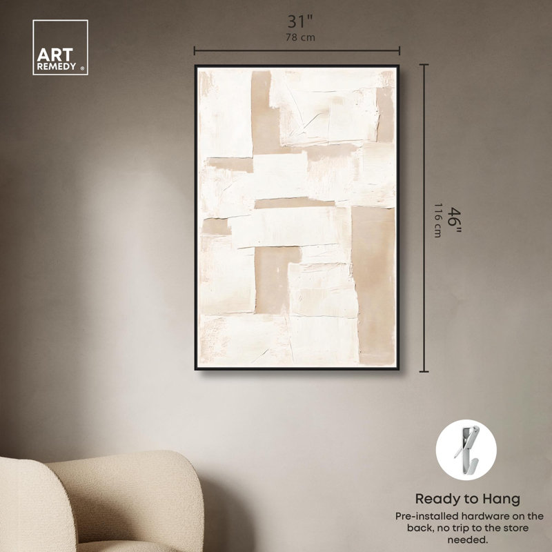 «Plastered Planes III», art texturé bohème par , H 46 po x l 31 po, Cadre flottant noir