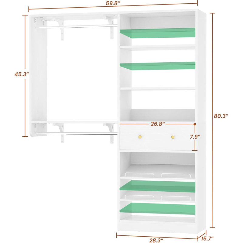 Riobe 28.3'' - 59.8'' W Closet System, White