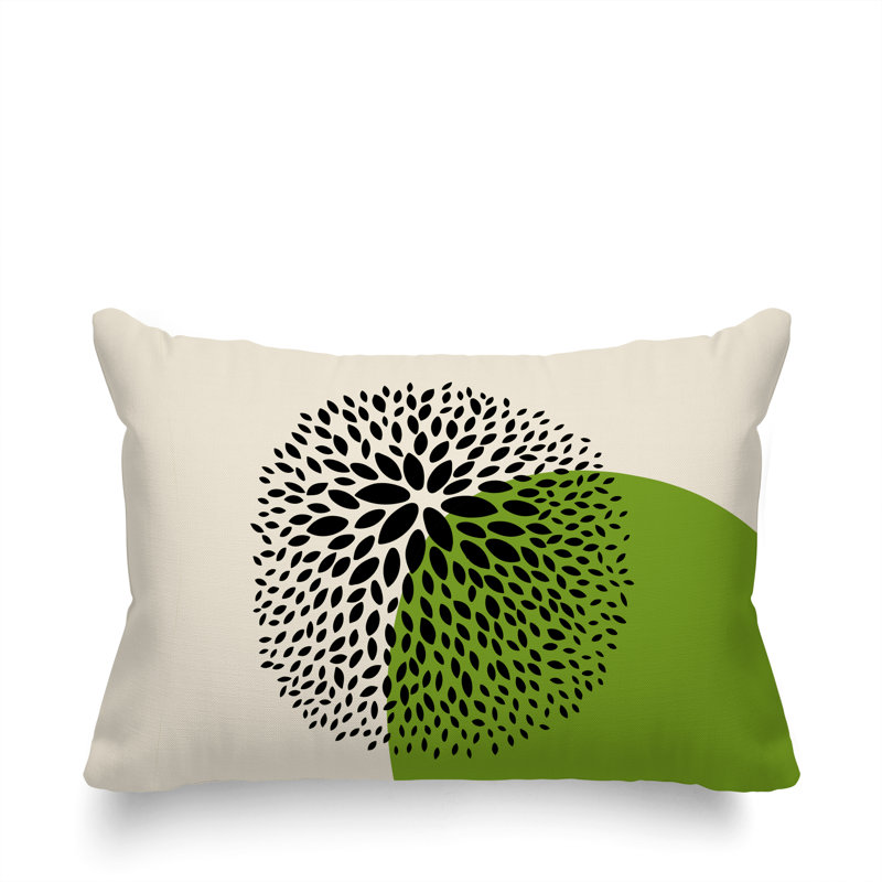 Coussin décoratif intérieur / extérieur en polyester filé floral Bavière, Chartreuse / crème / noir