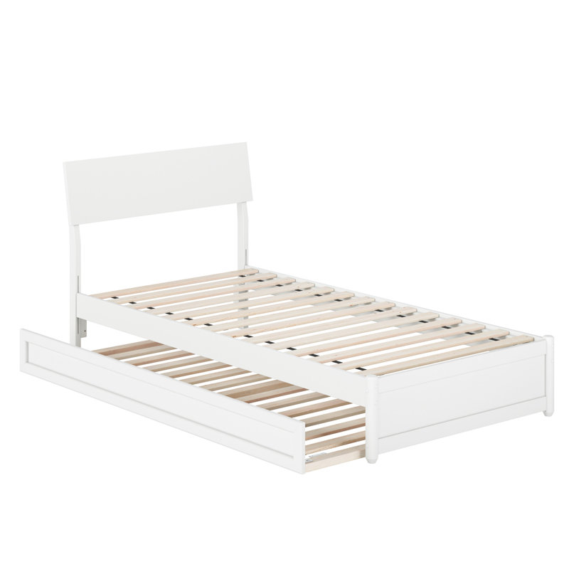 Norla Twin XL Wood Platform Bed with Footboard and Twin XL Trundle, White, Twin XL, White