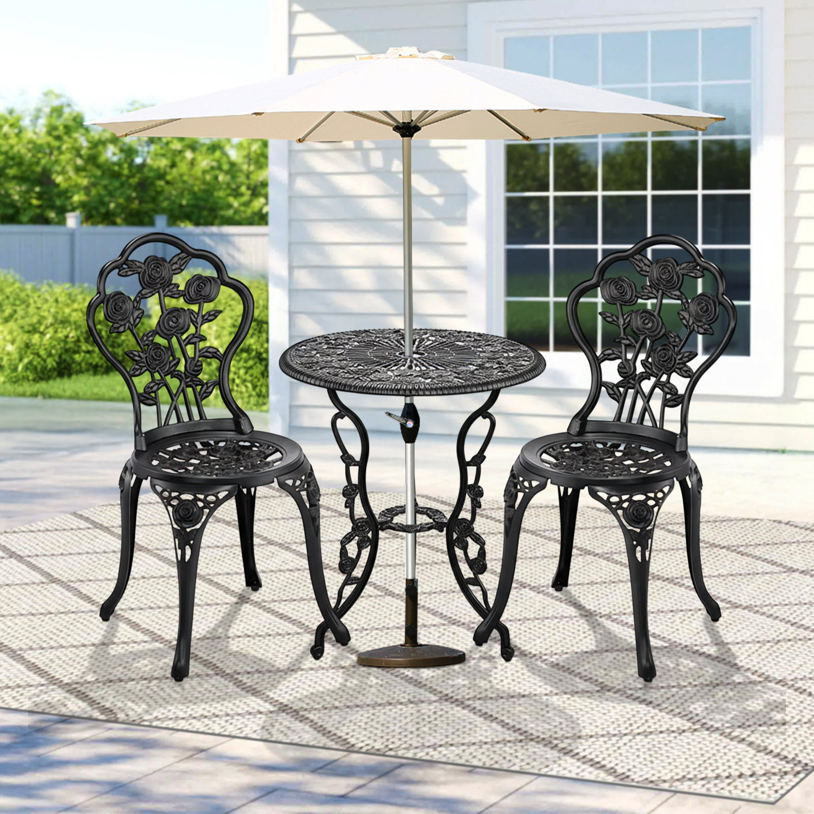 Fleur De Lis Living Outdoor 3-Piece Cast Aluminum Rose Bistro Set & Reviews | Wayfair