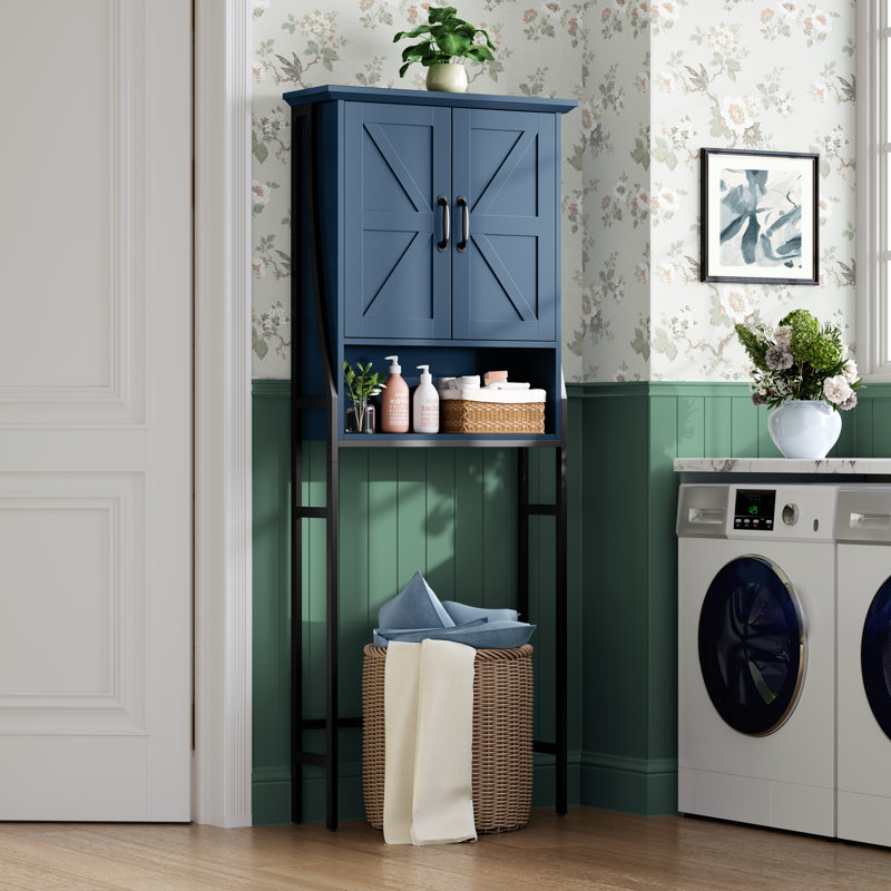Rangement au-dessus de la toilette en métal et bois H 69 po Trijal, Ultramarrine