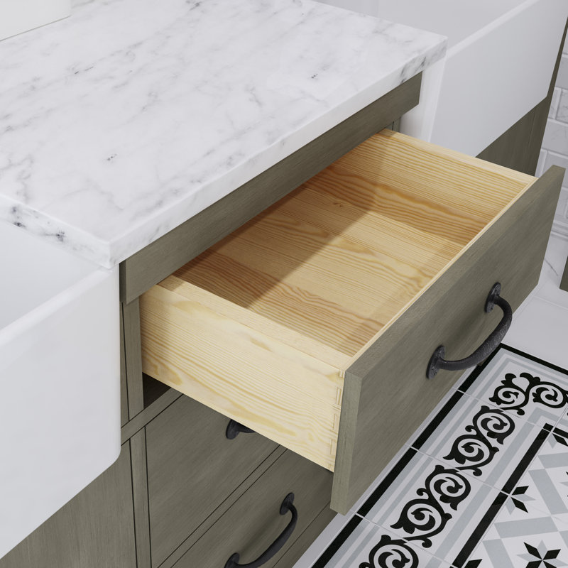 Paisley 72" Carrara White Marble Countertop Bath Vanity in Grizzle Gray with Faucet and Mirror
