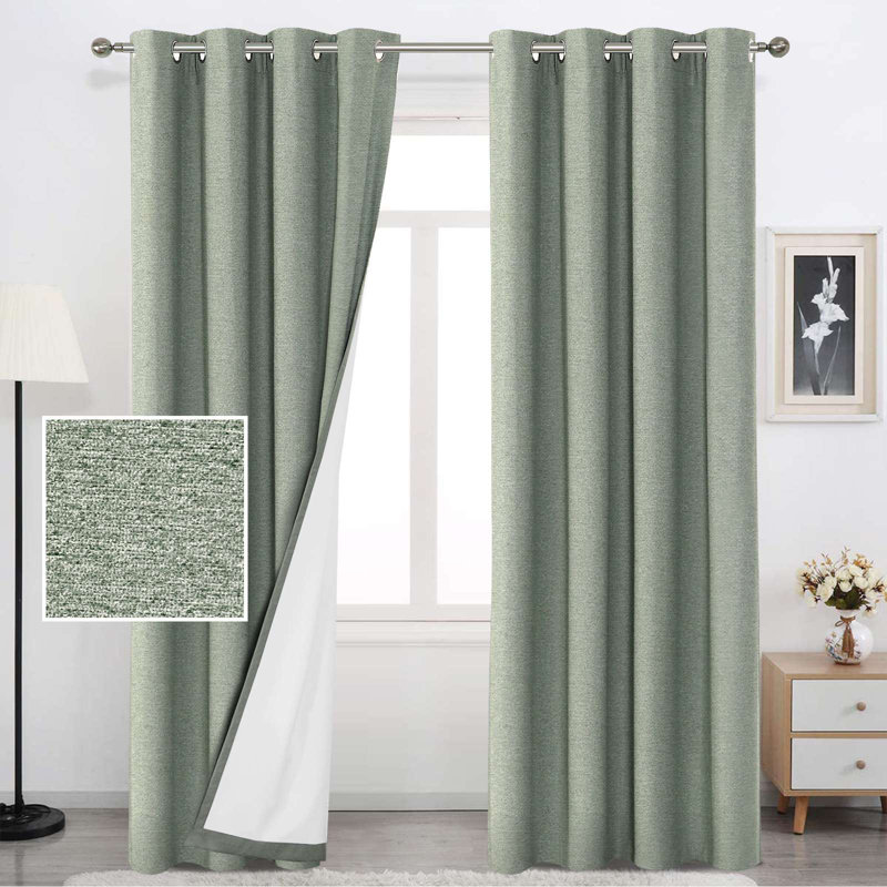 Linen 100% blackout curtains Thermal for Winter Insulated Linen Textured Grommets Heather Pattern Curtains 2 Panel Sets