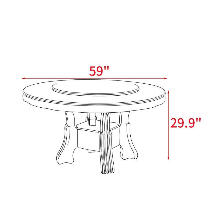 Table de salle à manger ronde en bois massif de style chinois, H 29,9 po x L 59 po x l 59 po