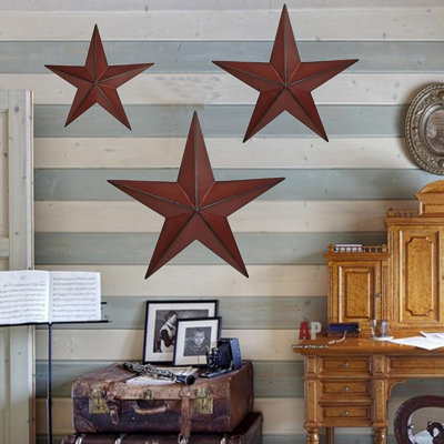 Set of 3 Rustic Metal Barn Stars Wall Decor 6/9/12 Inch, Vintage Iron Star Hanging for Farmhouse Home Patio Holiday