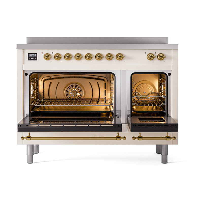 ILVE Nostalgie II Noblesse 48 in Induction Range, Antique White/Brass